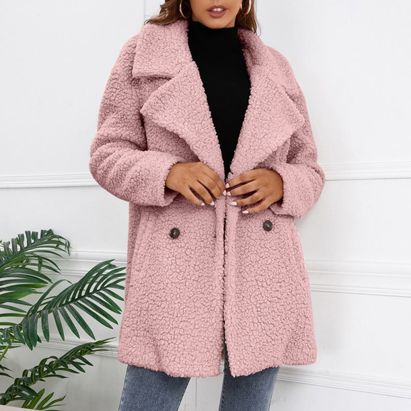 Lamb Fur Coat Loose Lapel Plush Windbreaker Women