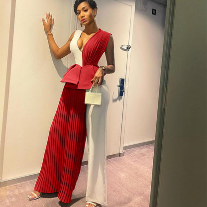 Colorblock Pleated Pants Set