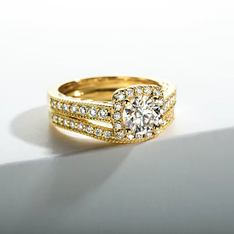 14K Gold Color Ring Set for Women 925 Sterling Silver 1 Carat All Moissanite Engagement Ring