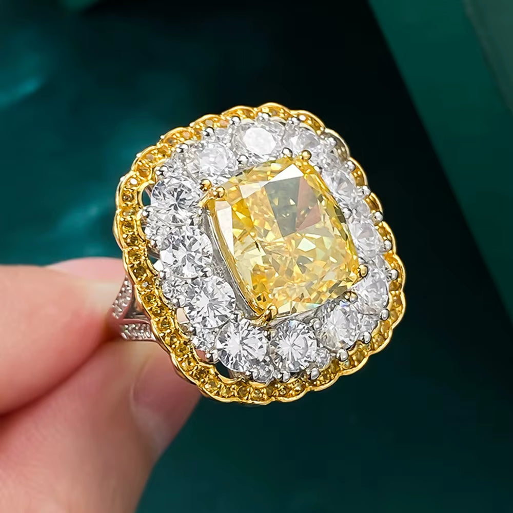 Crushed Ice Cut 10*12 MM Citrine High Carbon Diamond Gemstone 925 Sterling Silver Women Ring Anniversary Gifts Jewelry