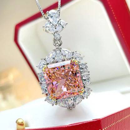 Super Flash Paparachia Pink Orange Pendant Necklace European and American Retro High Carbon Diamond Ice Cut 925 Sterling Silver