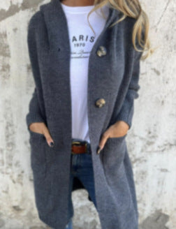 Women's Hooded Knitted Coat With Pockets