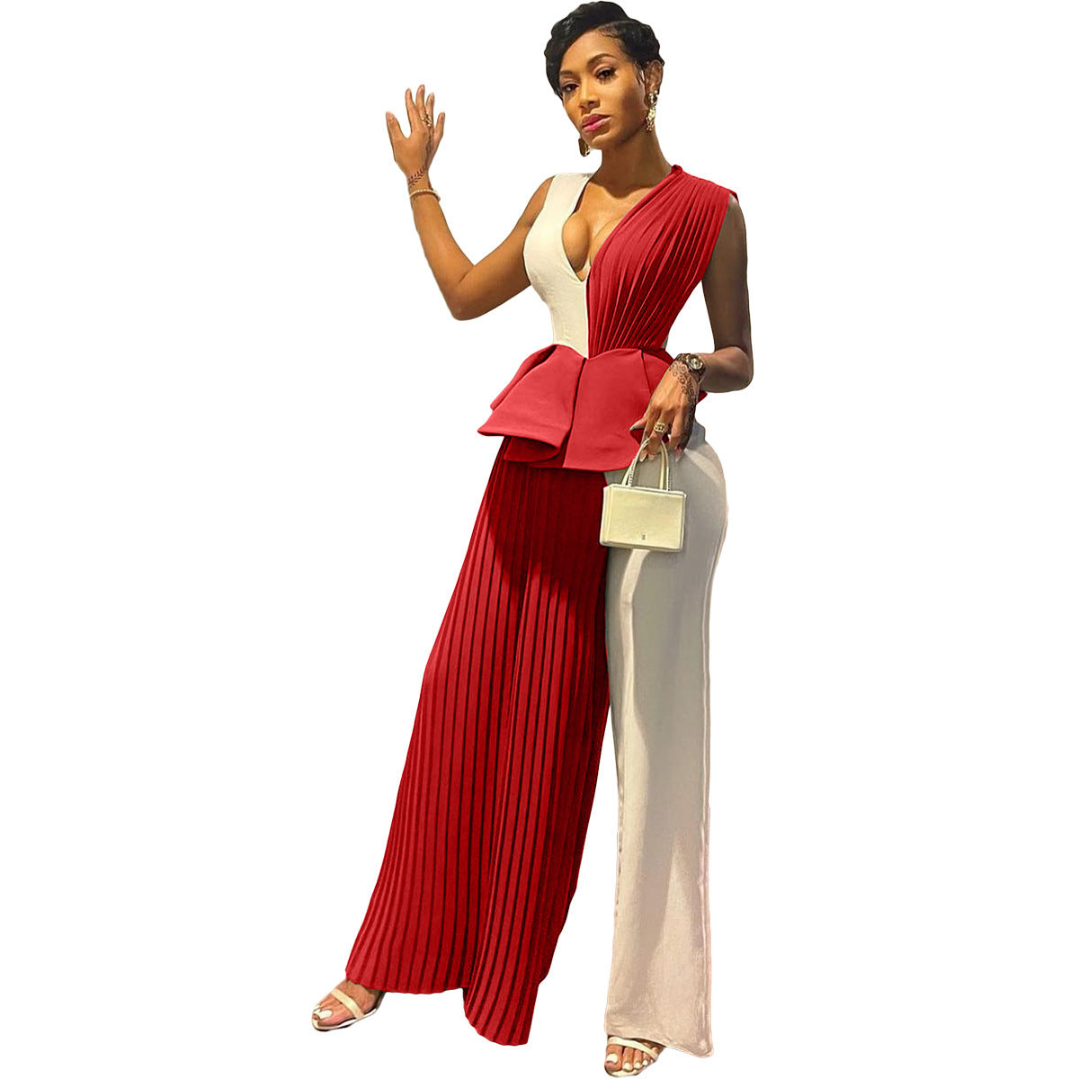 Colorblock Pleated Pants Set