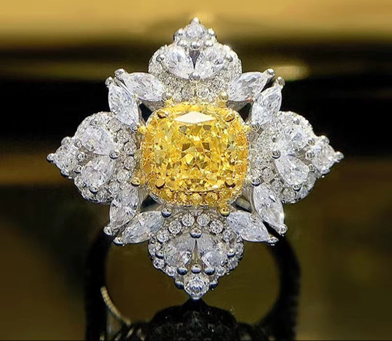 1CT 6X6Mm Citrine High Carbon Diamond Gemstone Solid Silver 925 Fine Jewelry Wedding Engagement Ring Luxury Women Gift