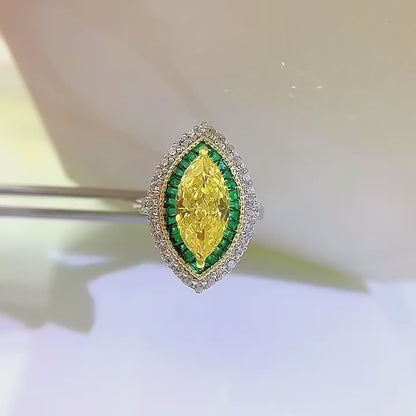 Marquise Cut Citrine Emerald High Diamond Luxury Ring