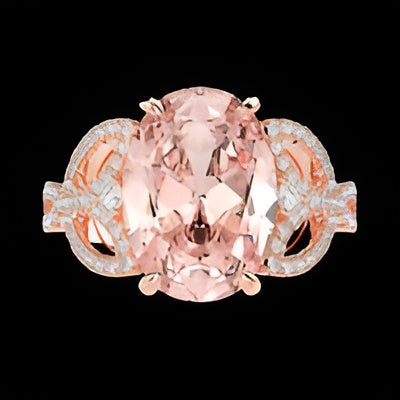 Oval Cut Morganite Gemstone  Diamonds Ring