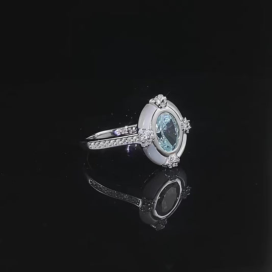 6*8 MM Oval Aquamarine High Carbon Diamond Gemstone 100% 925 Sterling Silver Wedding Party Fine Jewelry Vintage Rings